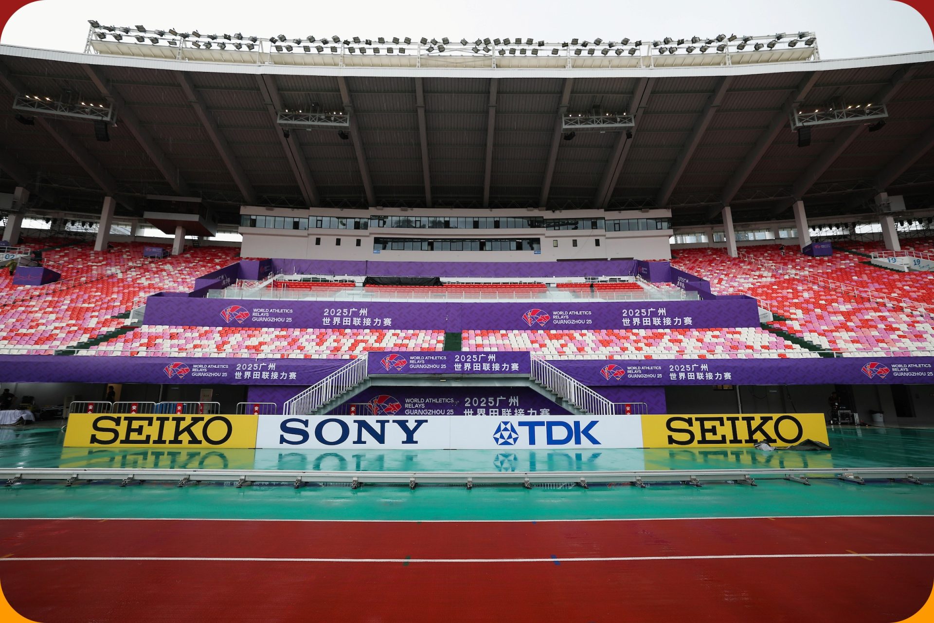 A general view of Tianhe Stadium ahead of the 2025 Guangzhou World Athletics Relays on May 09, 2025 in Guangzhou, China. (Photo by Lintao Zhang/Getty Images)