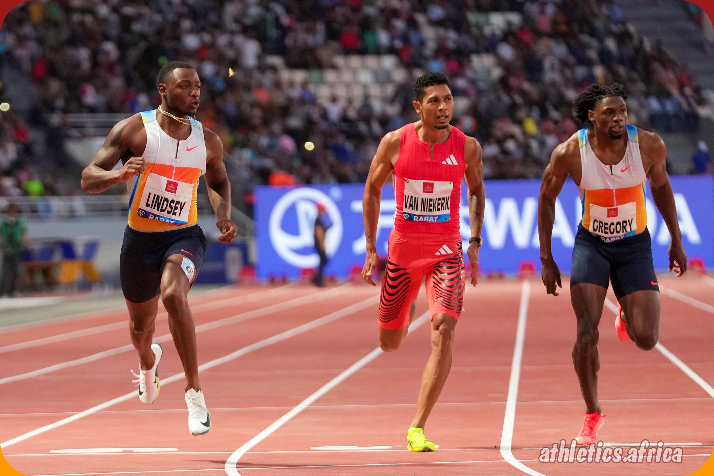 Courtney Lindsey (USA) wins the Men's 200m with a time of 20.04s at the Meeting International Mohammed VI d'Athlétisme de Rabat, part of the Wanda Diamond League, on Sunday 25 May 2025 / Matthew Quine for Diamond League AG