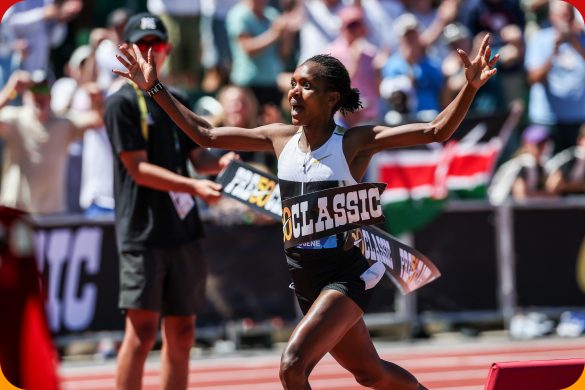 Faith Kipyegon (KEN) breaks the world record with 3:48.68 at Eugene Diamond League on 5 July 2025 / Photo: Logan Hannigan-Downs for Diamond League AG