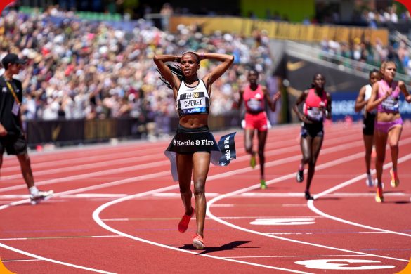 Beatrice Chebet (KEN) wins the Women's 5000m with a time of 13:58.06 in a new World Record at the 50th Prefontaine Classic on Saturday 5th July 2025 / Photo: Matthew Quine For Diamond League AG