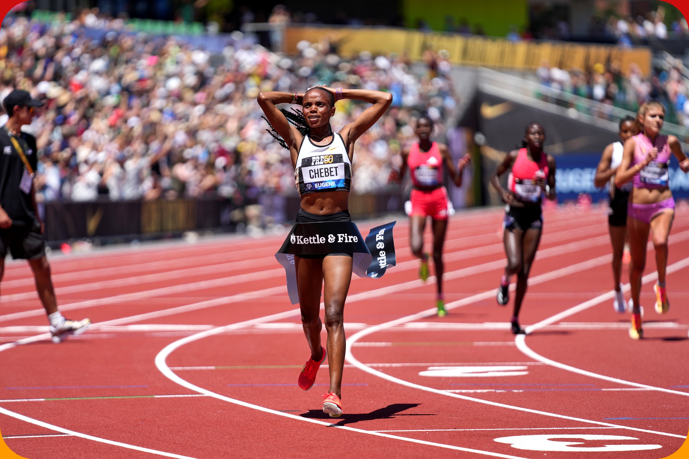 Beatrice Chebet (KEN) wins the Women's 5000m with a time of 13:58.06 in a new World Record at the 50th Prefontaine Classic on Saturday 5th July 2025 / Photo: Matthew Quine For Diamond League AG