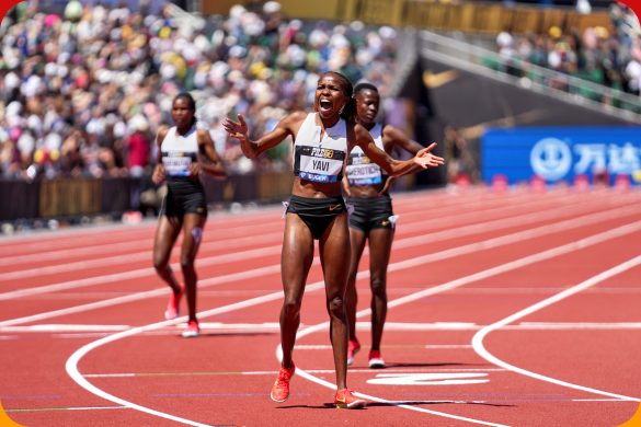 Winfred Yavi (BRN) wins the Women's 3000m Steeplechase with a time of 8:45.25 in a new Meeting Record at The 50th Prefontaine Classic on Saturday 5th July 2025 / Photo: Matthew Quine For Diamond League AG
