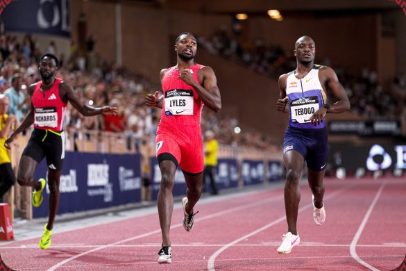 Noah Lyles (USA) wins the Men's 200m in a time of 19:88 ahead of Letsile Tebogo (BOT) in 19.97 at the meeting Herculis EBS in Monaco on Friday 11 July 2025 / Photo: Dan Vernon for Meeting Herculis EBS