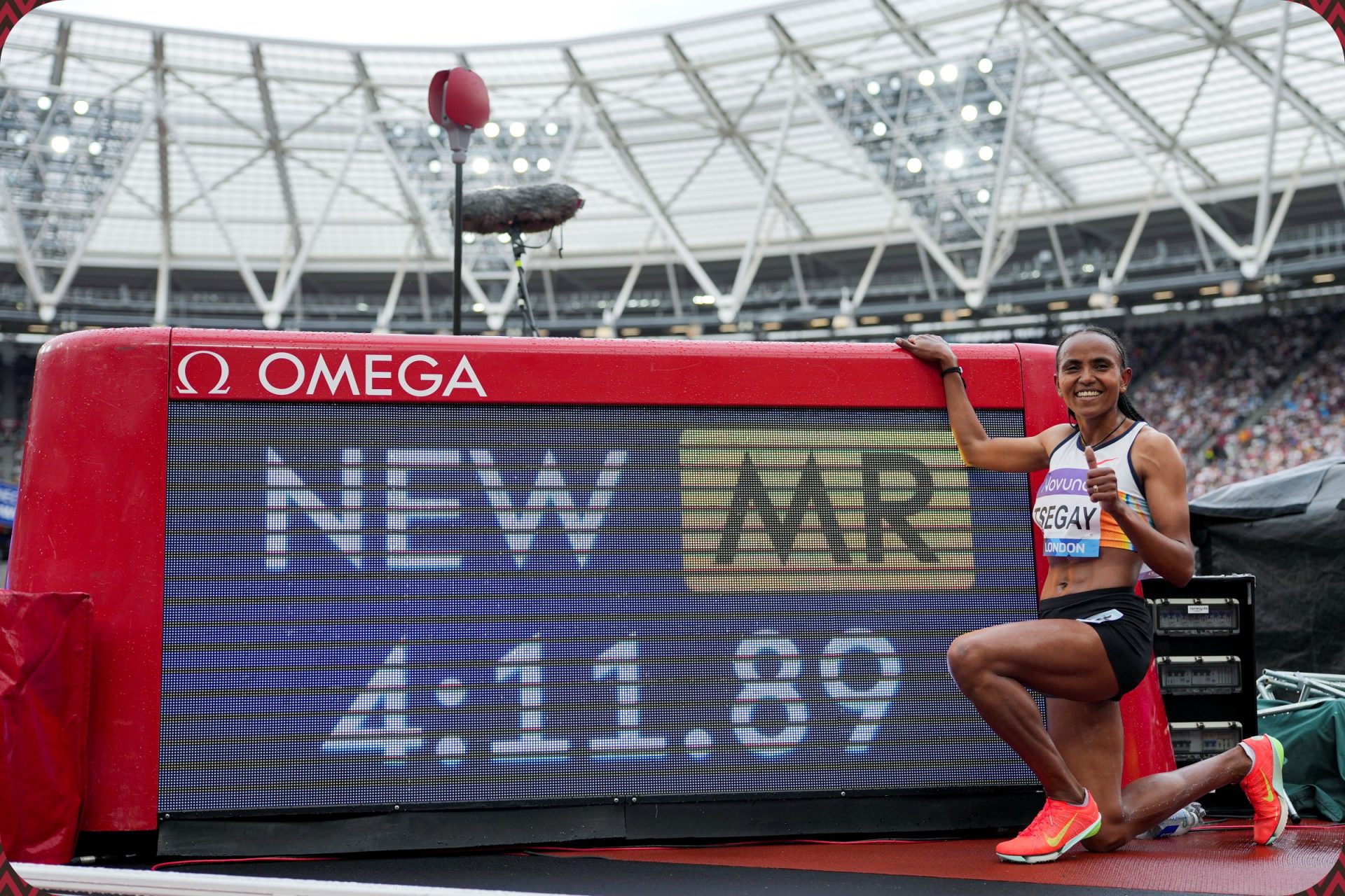 Gudaf Tsegay (ETH) wins the womens one mile with a World Leading, National Record, and Meet Record time of 4:11.88 at the Novuna London Athletics Meet, part of the Wanda Diamond League, in London on July 19, 2025 / Photo: Guillaume Laurent for Diamond League AG