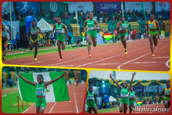Nigeria's Chioma Cynthia Nweke (951) in 11.65, Success Oghene Oyibu (952) in 11.78 and CIV's Lou Yonan Chantal Djehi (748) in 11.87 takes the podium, with Nigeria's Lucy Chiamaka Nwankwo (956) fourth with 11.98 in the women’s U20 100m Final at 3rd CAA Combined African U18/U20 Championships in Abeokuta, Nigeria from 16-20 July, 2025 / Photo: AFN Media Hub for AthleticsAfrica