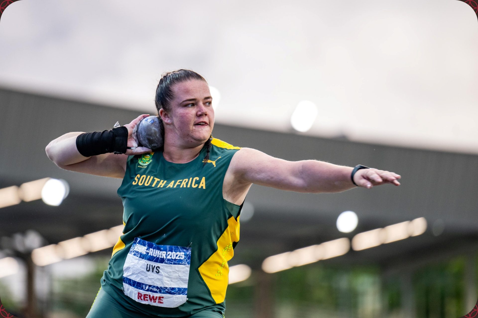Colette Uys of South Africa competing in the Women's Shot Put Qualification at the Rhine-Ruhr 2025 FISU Games in Bochum on Monday 21/07/2025 | Photo credit: Kevin Voigt / Rhine-Ruhr 2025