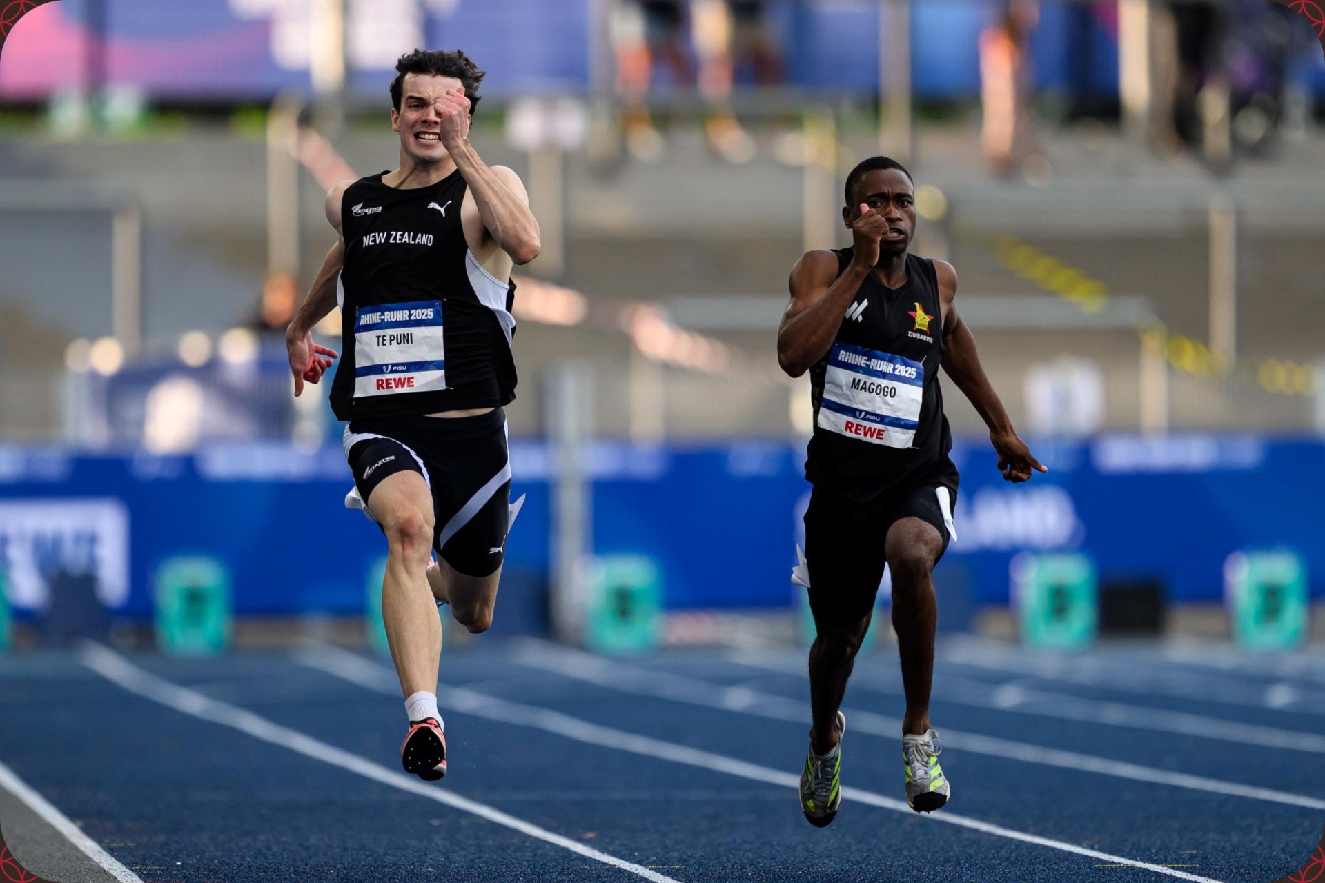 Daniel Magogo of Zimbabwe competing in the Men's 200m Round 1 at the Rhine-Ruhr 2025 FISU Games in Bochum on Thursday 24/07/2025 | Photo credit: Lukas Schulze / Rhine-Ruhr 2025