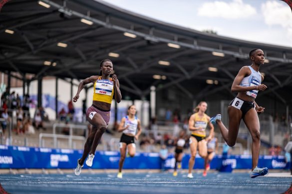 Dorothy Abeja of Uganda and Kennekae Batisani of Botswana competing in the Women's 400m Round 1 Heat 4 at the Rhine-Ruhr 2025 FISU Games in Bochum on Monday 21/07/2025 | Photo credit: Kevin Voigt / Rhine-Ruhr 2025