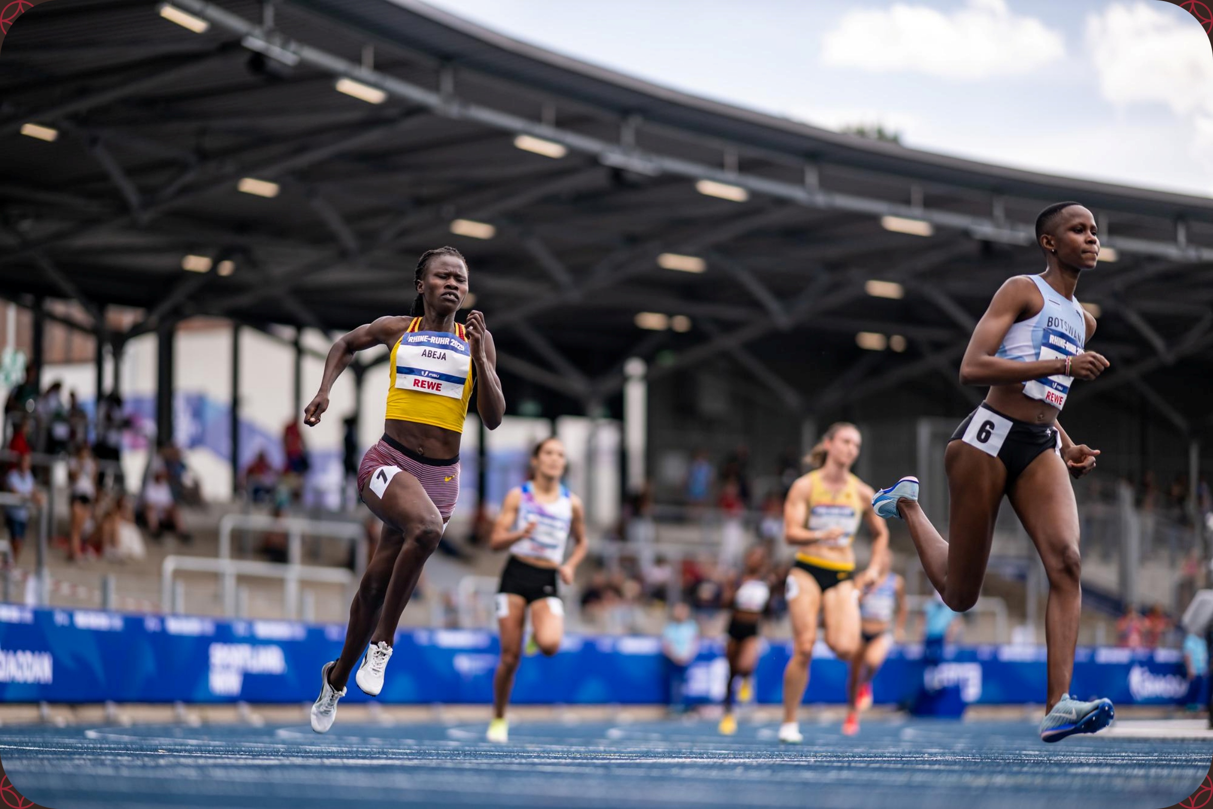 Dorothy Abeja of Uganda and Kennekae Batisani of Botswana competing in the Women's 400m Round 1 Heat 4 at the Rhine-Ruhr 2025 FISU Games in Bochum on Monday 21/07/2025 | Photo credit: Kevin Voigt / Rhine-Ruhr 2025