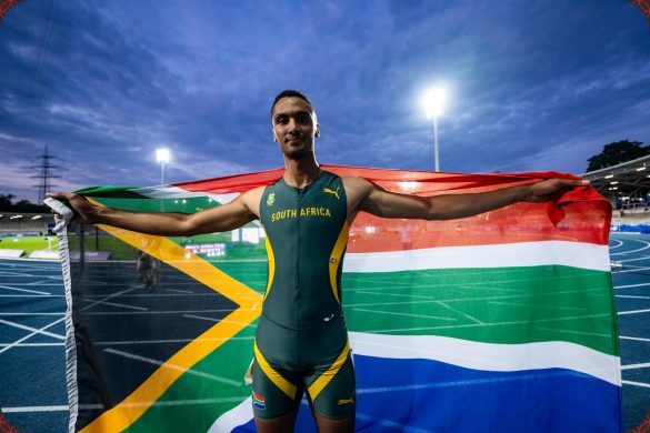 Lythe Tyresse Pillay of South Africa celebrates winning the Men's 400m Final at the Rhine-Ruhr 2025 FISU Games in Bochum on Wednesday 23/07/2025 | Photo credit: Kevin Voigt / Rhine-Ruhr 2025