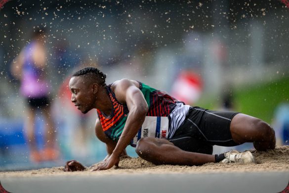 Peter Monga of Zambia competing in the Men's Long Jump Qualification Round at the Rhine-Ruhr 2025 FISU Games in Bochum on Wednesday 23/07/2025 | Photo credit: Niklas Hartig / Rhine-Ruhr 2025