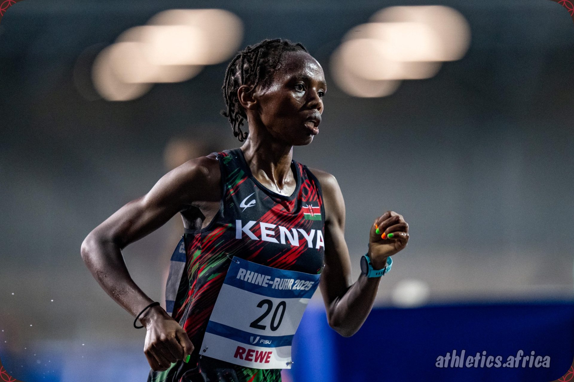 Sarah Wanjiru Njeri of Kenya on her way to winning Silver medal in the Women's 10,000m Final at the Rhine-Ruhr 2025 FISU Games in Bochum on Monday 21/07/2025 | Photo credit: Kevin Voigt / Rhine-Ruhr 2025