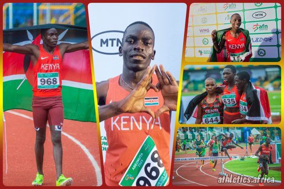 Team Kenya: U20 Men's 100m Gold medallist Clinton Owatinya (968), Men's 2000m S/C U18 Gold medallist Emmanuel Someki (152), and Women's U20 1500m Silver medallist, Sheila Chepngetich (635), 4th placer, Vivian Cherotich (644) and 5th placer, Judy Chepkoech (634) at the 3rd CAA Combined African U18/U20 Championships in Abeokuta, Nigeria from 16-20 July, 2025 / Photo: AFN Media Hub for AthleticsAfrica