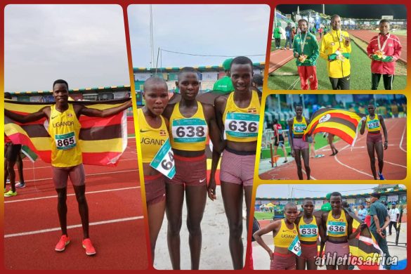 Team Uganda: U20 Women's 1500m Gold medallist Nancy Chepwurui (636), Bronze medallist Brenda Chepwemoi (638), and 10th placer Felister Chepwemoi (647), and Men's U20 10,000m champion Samuel Cherop (865) at the 3rd CAA Combined African U18/U20 Championships in Abeokuta, Nigeria from 16-20 July, 2025 / Photo: AFN Media Hub for AthleticsAfrica