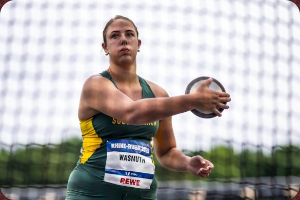 Tyla Wasmuth of South Africa competing in the Women's Discus Throw Qualification Round at the Rhine-Ruhr 2025 FISU Games in Bochum on Wednesday 23/07/2025 | Photo credit: Kevin Voigt / Rhine-Ruhr 2025