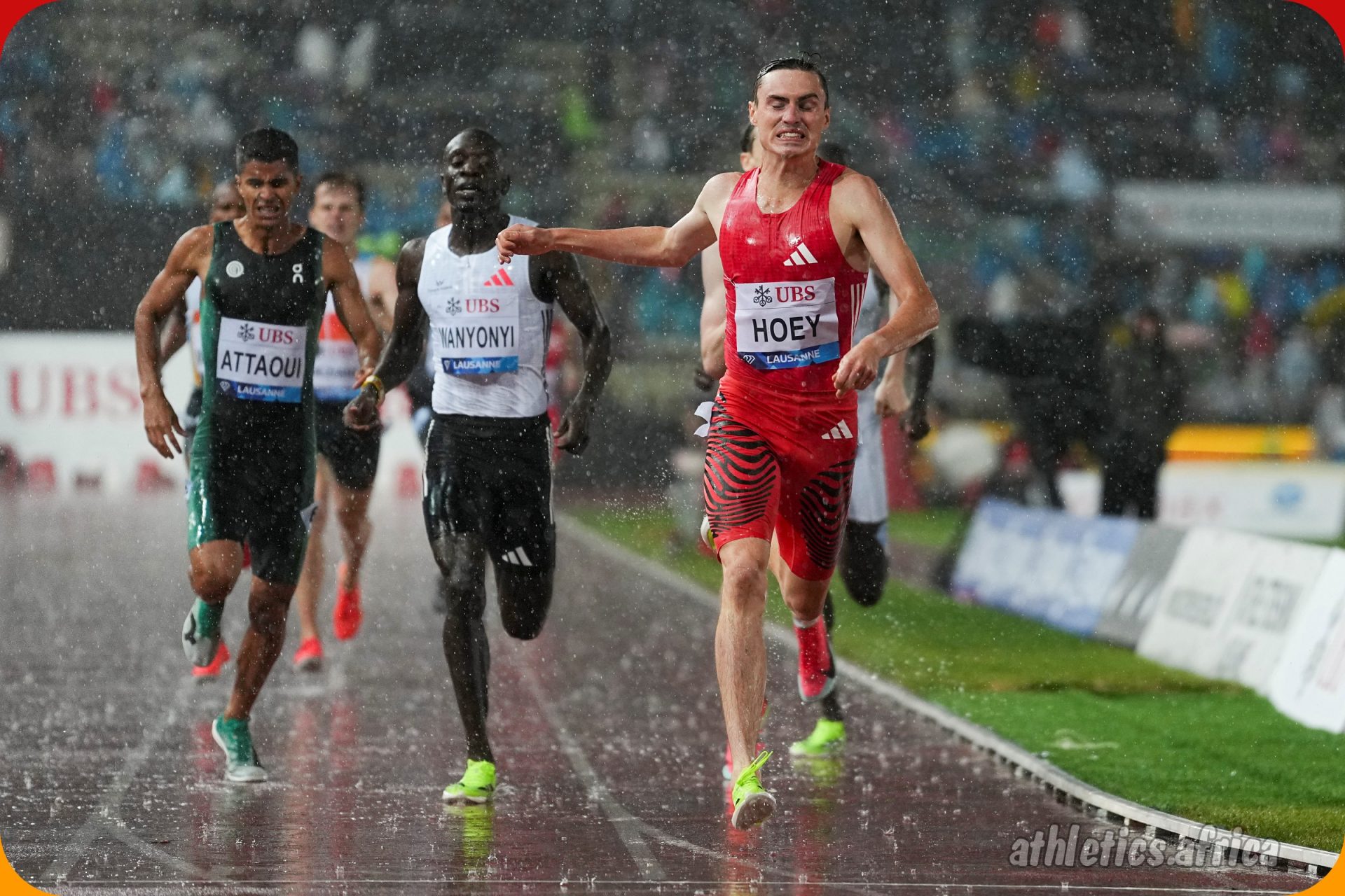 Josh Hoey (USA) wins the Men’s 800m with a time of 1:42.82 ahead of Kenya's Emmanuel Wanyonyi at the 50th Athletissima, part of the Wanda Diamond League, on Wednesday August 20, 2025 in Lausanne, Switzerland / Photo: Chiara Montesano for Diamond League AG