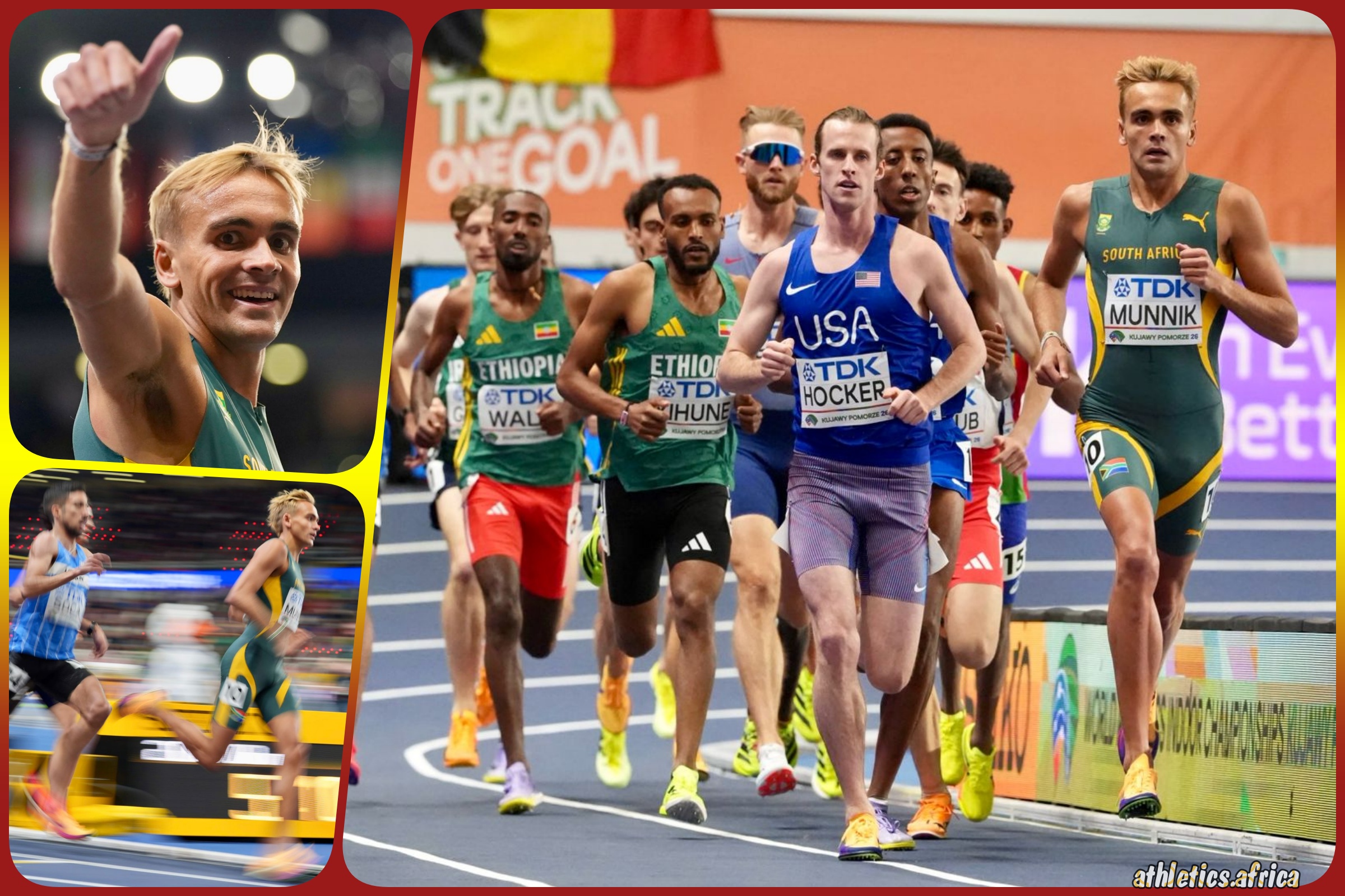 Luan Munnik of South Africa competes in the Men's 3000m Final during the World Athletics Indoor Championships Kujawy Pomorze 26 at the Kujawsko-Pomorska Arena Torun, Poland on March 21, 2026 | Photo credit: Nic Bothma / Athletics South Africa