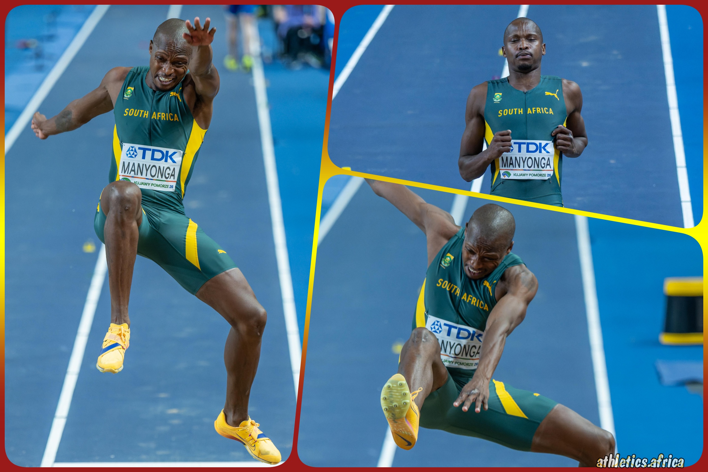 Luvo Manyonga of South Africa in action in the Men’s Long Jump Final on Day 3 of the World Athletics Indoor Championships Kujawy Pomorze 26 at the Kujawsko-Pomorska Arena Torun, Poland on March 22, 2026 | Photo credit: Anton Geyser / Athletics South Africa