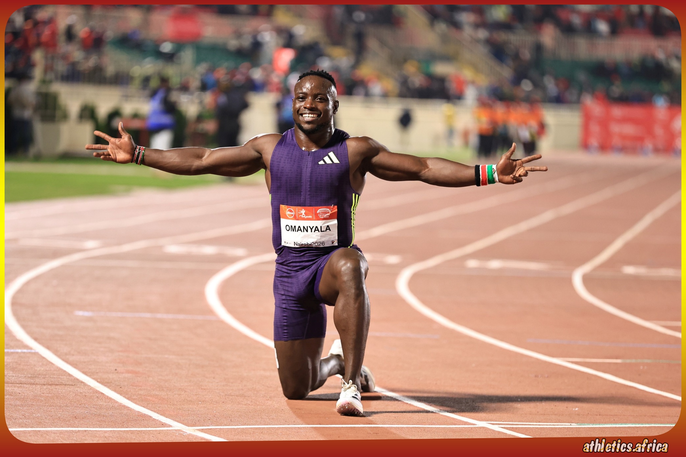 Ferdinand Omanyala of Kenya wins the Men's 100m in 9.96 (–0.1) at Absa Kip Keino Classic Continental Tour at the Nyayo National Stadium in Nairobi, Kenya on Friday 24 April, 2026 / Photo: Kip Keino Classic Continental Tour