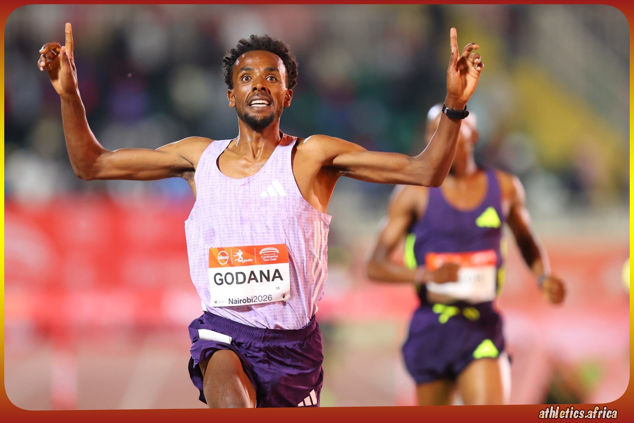 Gemechu Godana of Ethiopia takes the Men's 3000m steeplechase in a Meeting Record 8:14.55 at Absa Kip Keino Classic Continental Tour at the Nyayo National Stadium in Nairobi, Kenya on Friday 24 April, 2026 / Photo: Kip Keino Classic Continental Tour