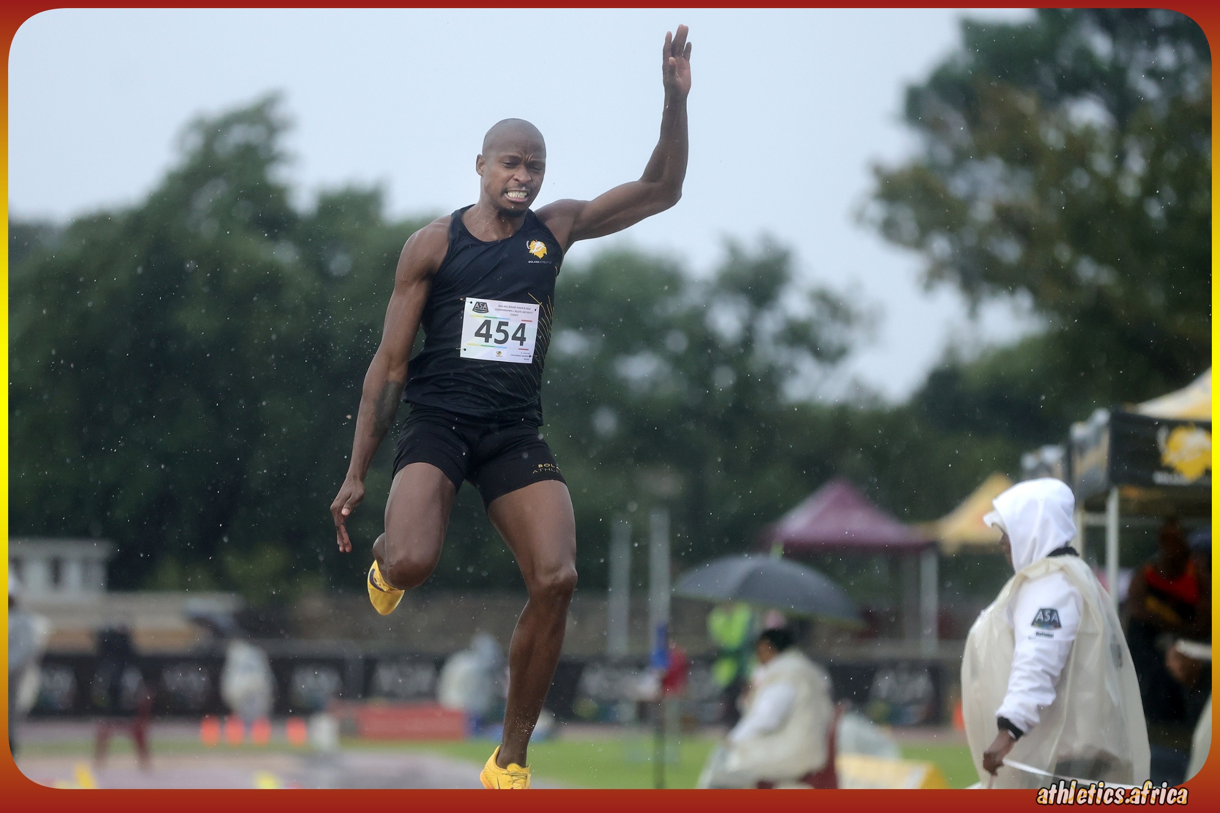 Luvo Manyonga in action during the Men's Long Jump Final on Day 2 of ASA Senior Track and Field Championships at Coetzenburg Athletics Stadium in Stellenbosch on 17 April 2026 / Photo: Cecilia van Bers / Athletics South Africa