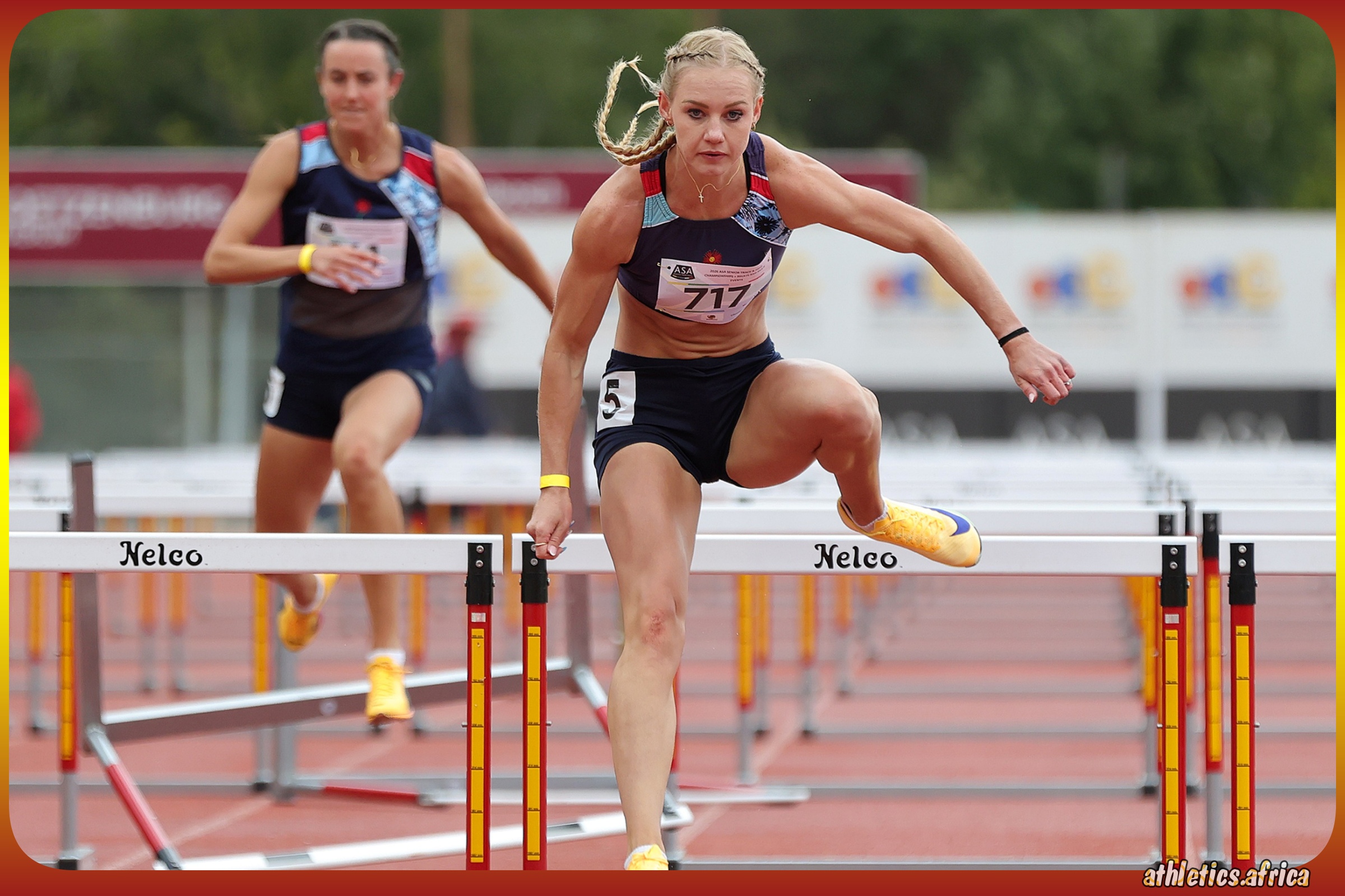 Marione Fourie wins the women’s 100m Hurdles during the final day of the ASA Senior Track and Field Championships at Coetzenburg Athletics Stadium in Stellenbosch on 18 April 2026 in South Africa | Photo: Cecilia van Bers / Athletics South Africa