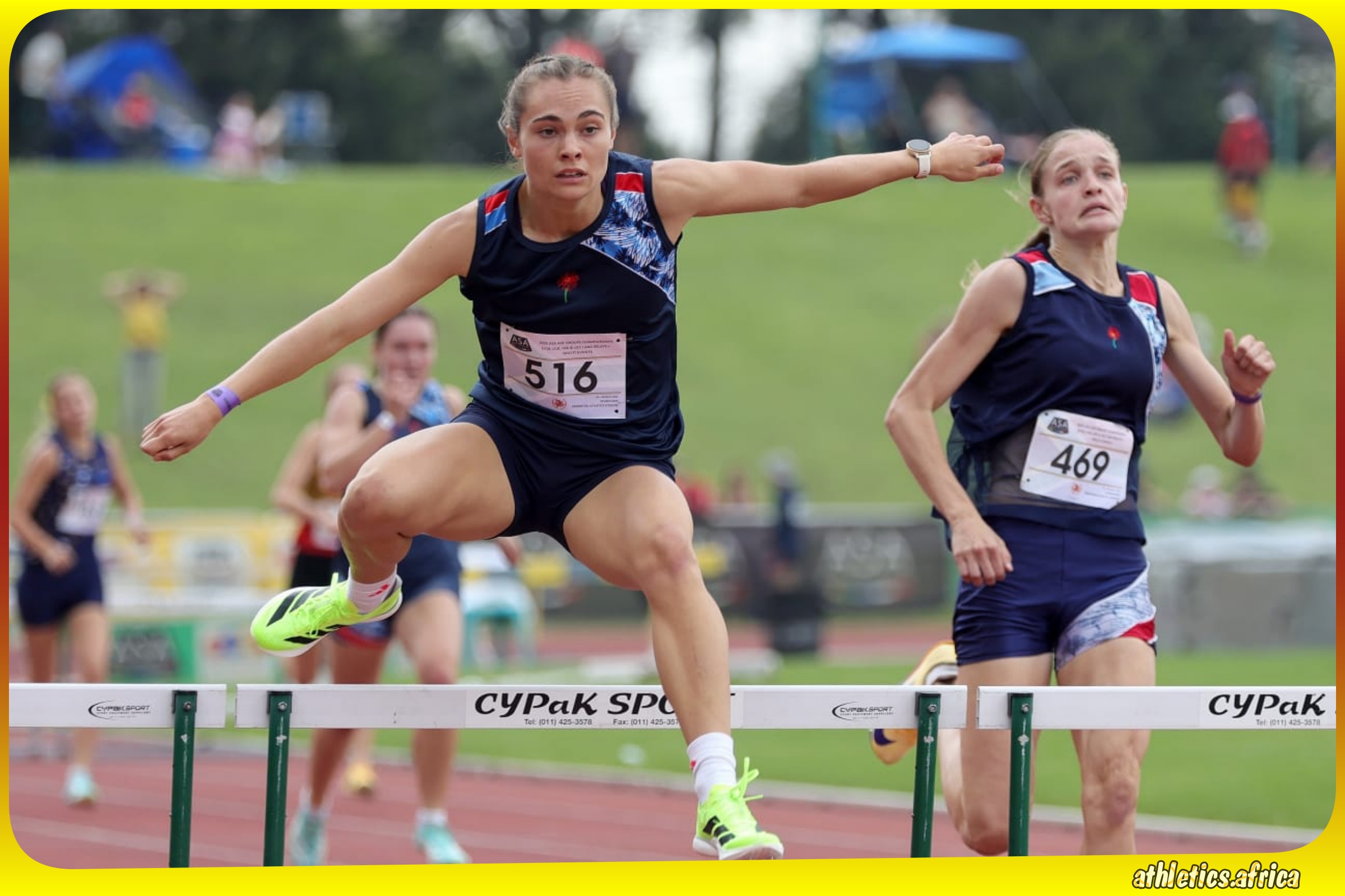Megan Nieman on her to winning the Women's U18 400m Hurdles Final during the ASA Age Group Championships from 26-28 March, 2026 at the Germiston Athletics Stadium in Ekurhuleni / Photo credit: Athletics South Africa