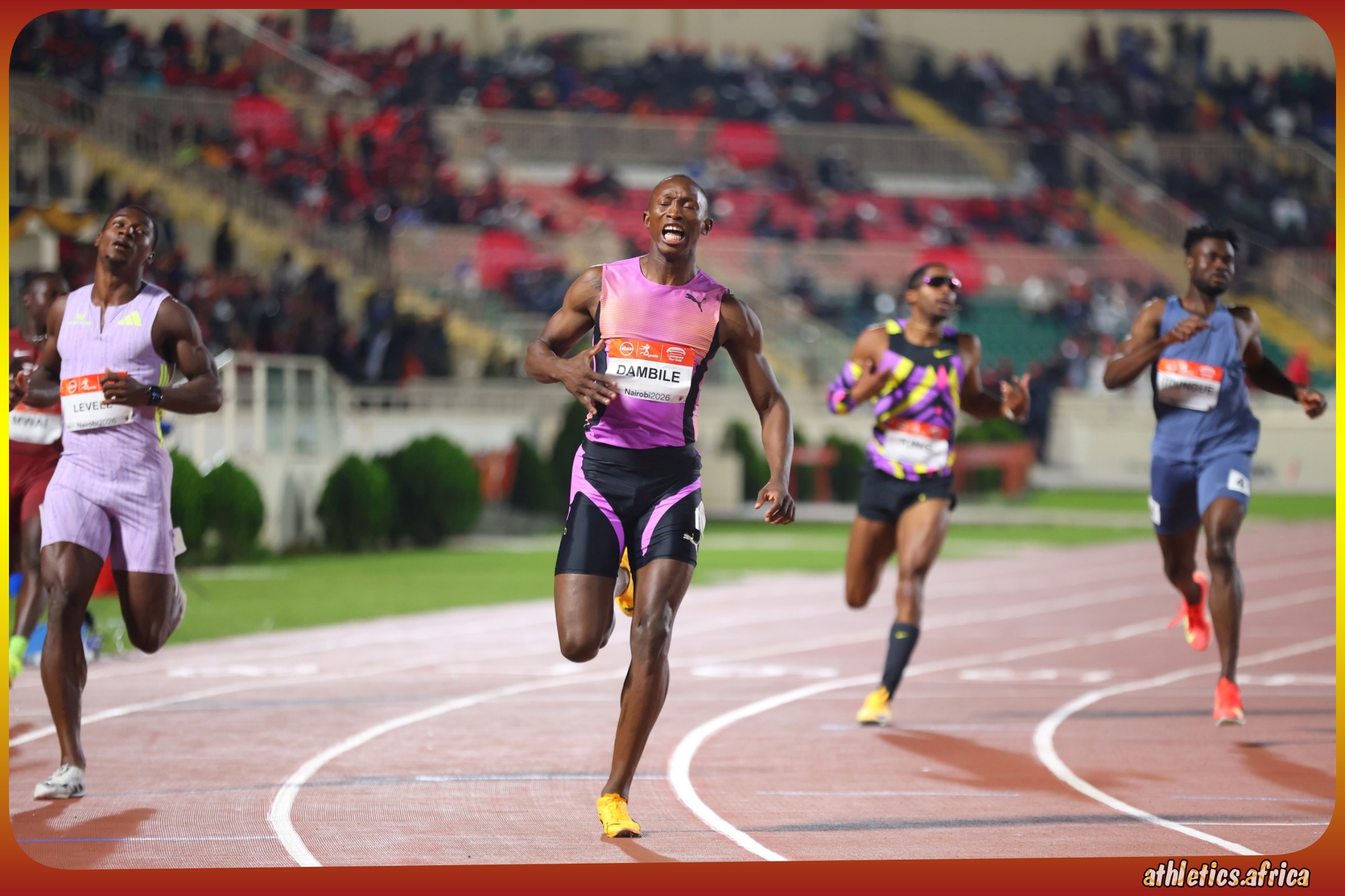 Sinesipho Dambile of South Africa winning the Men's 200m at Absa Kip Keino Classic Continental Tour at the Nyayo National Stadium in Nairobi, Kenya on Friday 24 April, 2026 / Photo: Kip Keino Classic Continental Tour