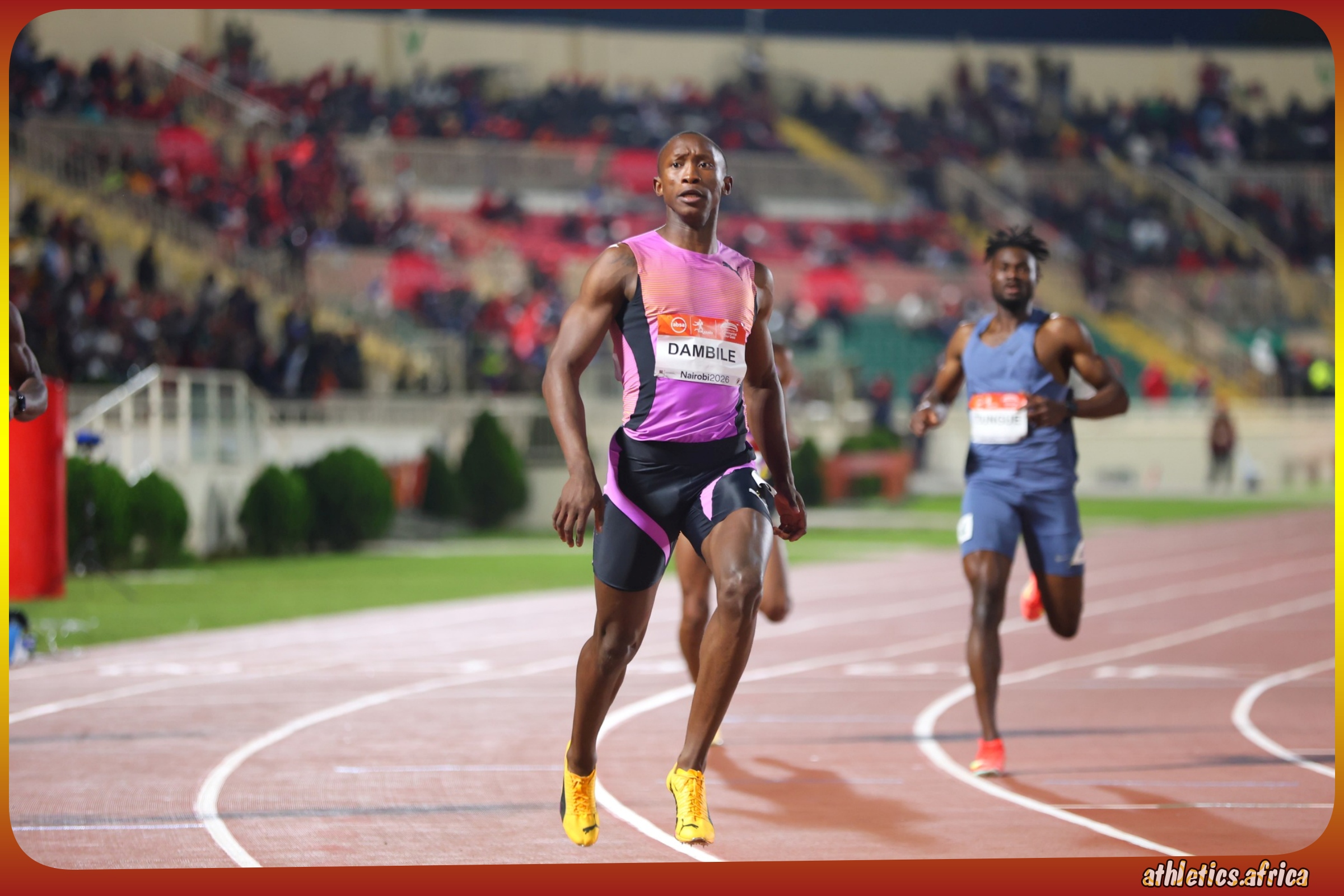 Sinesipho Dambile of South Africa wins the Men's 200m in 19.77 (+0.3) at Absa Kip Keino Classic Continental Tour at the Nyayo National Stadium in Nairobi, Kenya on Friday 24 April, 2026 / Photo: Kip Keino Classic Continental Tour