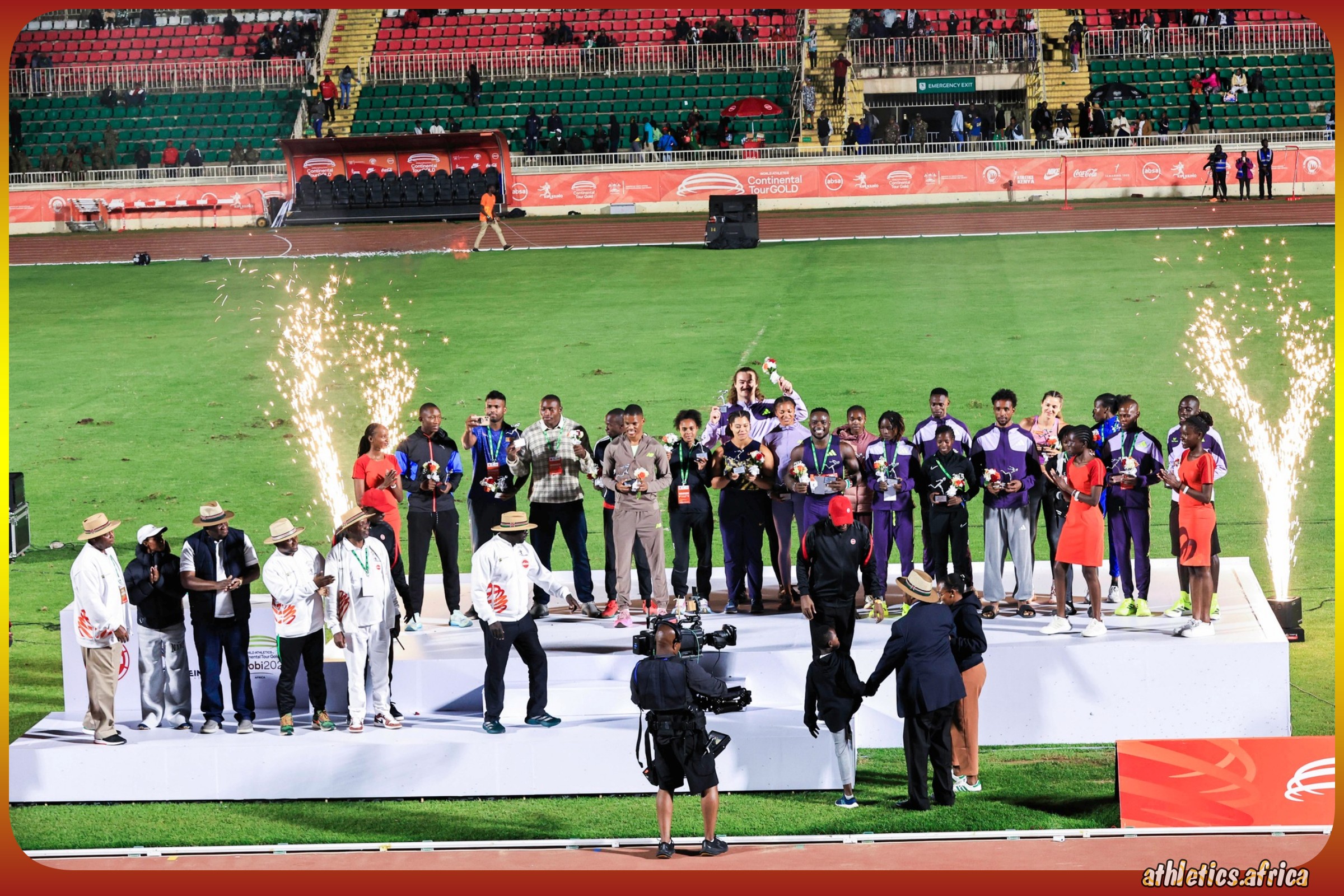 Event winners celebrate on the podium after the Absa Kip Keino Classic Continental Tour at the Nyayo National Stadium in Nairobi, Kenya on Friday 24 April, 2026 / Photo: Kip Keino Classic Continental Tour