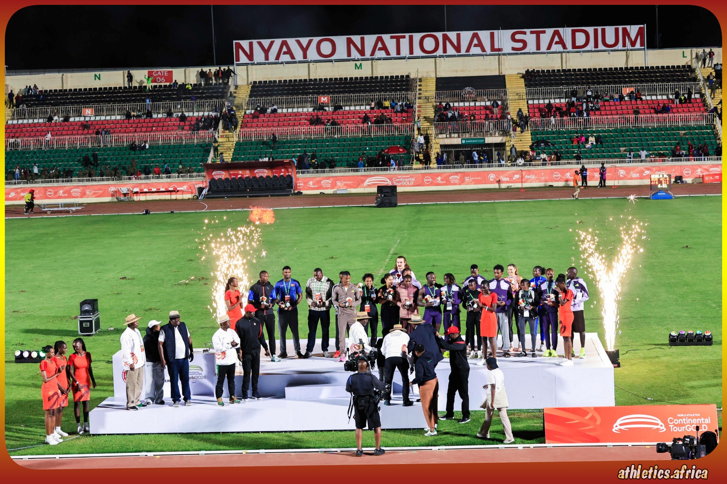 Event winners celebrate on the podium after the Absa Kip Keino Classic Continental Tour at the Nyayo National Stadium in Nairobi, Kenya on Friday 24 April, 2026 / Photo: Kip Keino Classic Continental Tour