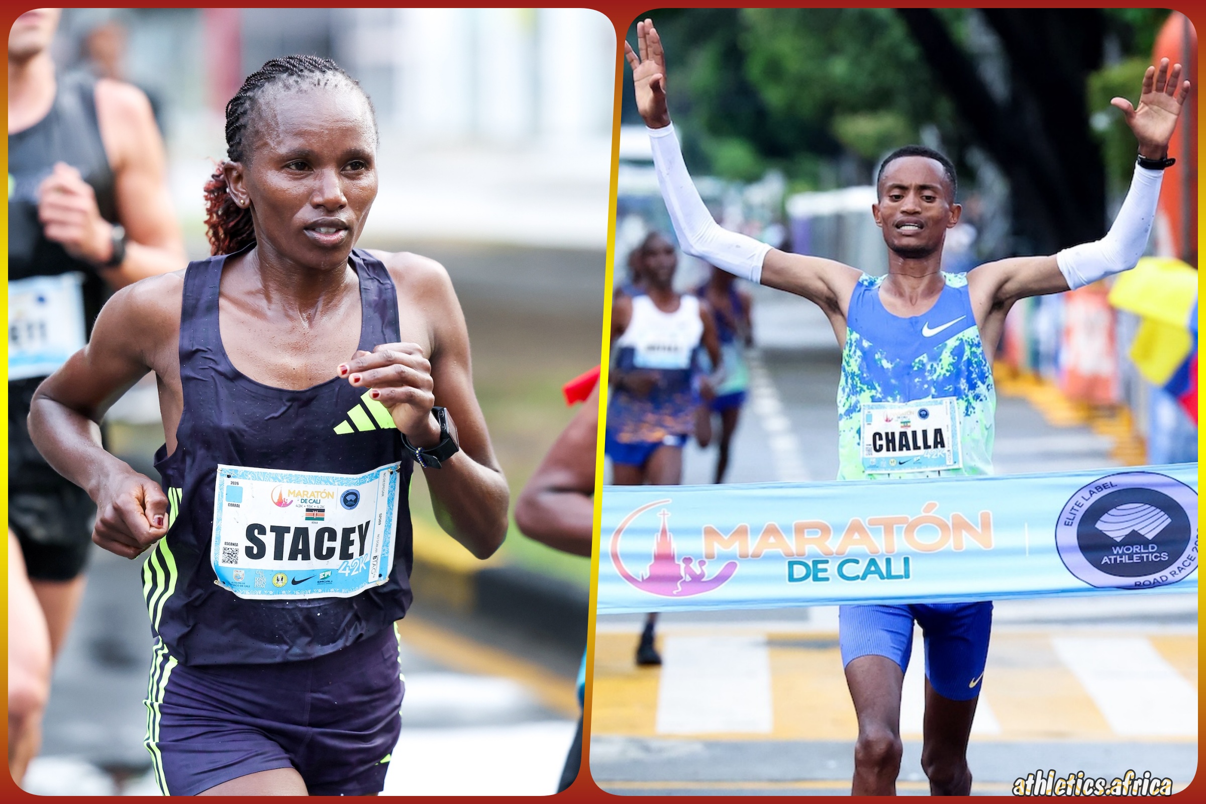 Challa Gossa and Stacy Ndiwa deny defending champions in Cali
