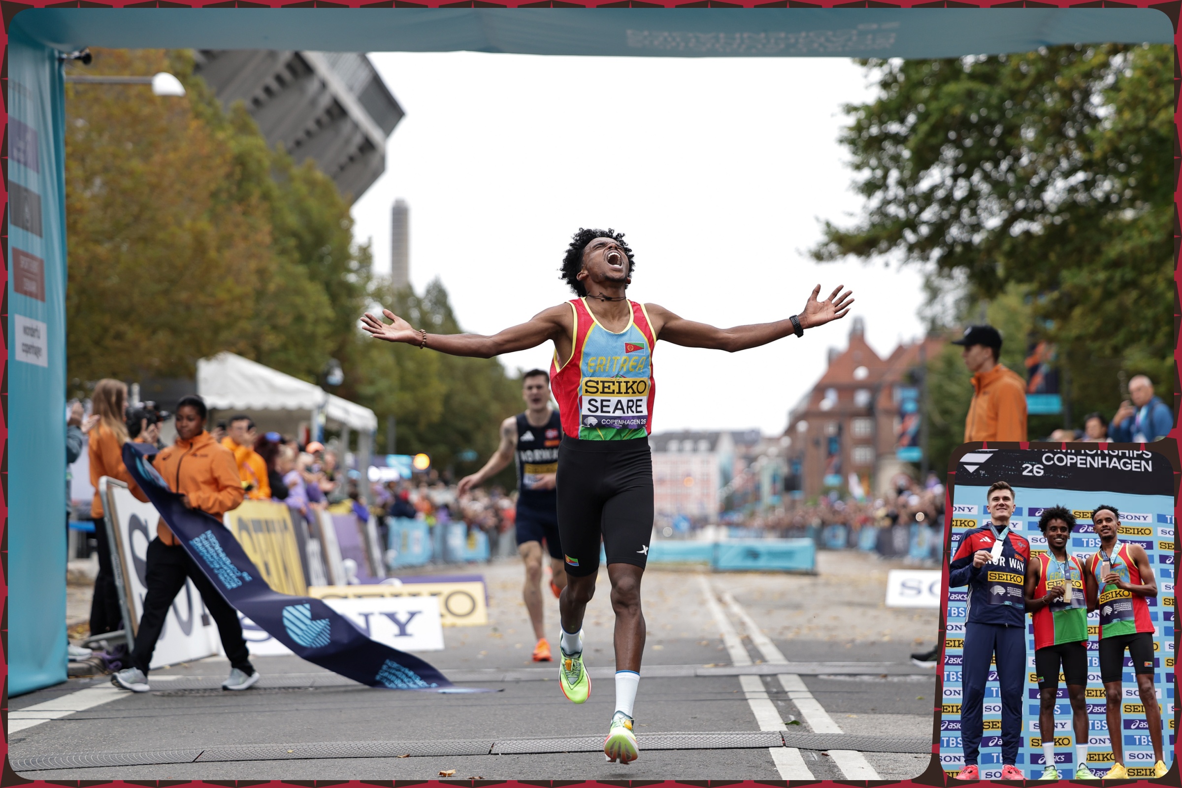 Dawit Seare of team Eritrea wins the men's 5km at the World Athletics Road Running Championships on September 19, 2026 in Copenhagen, Denmark / Photo credit: Gaelle Mobuchon / World Athletics