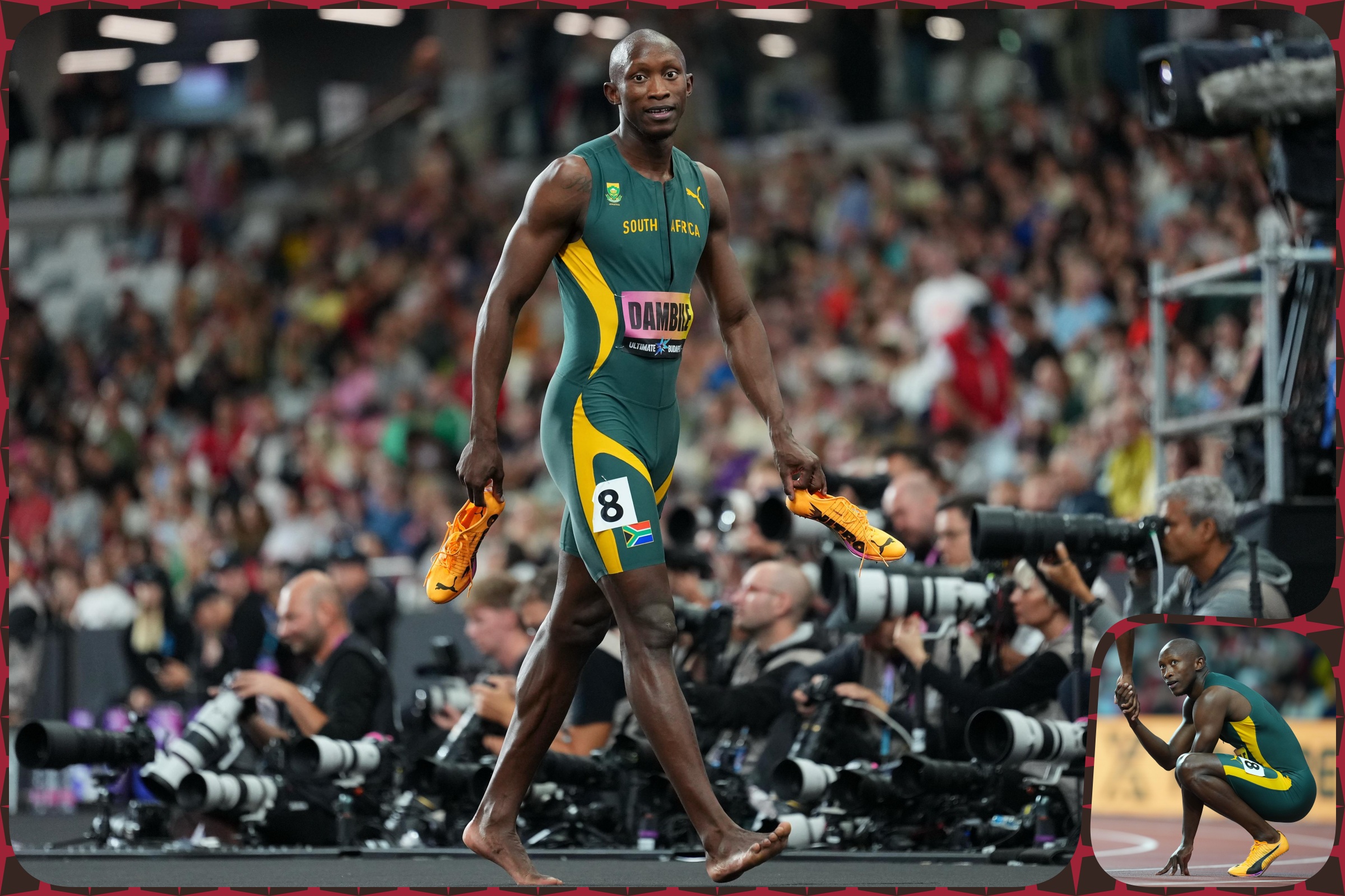 Sinesipho Dambile of South Africa after finishing 4th (19.91) in the Men's 200m Final at the inaugural World Athletics Ultimate Championship in the Gyula Zsivotzky National Athletics Centre, Budapest, Hungary on 13 September, 2026 / Photo credit: Nic Bothma / Athletics South Africa