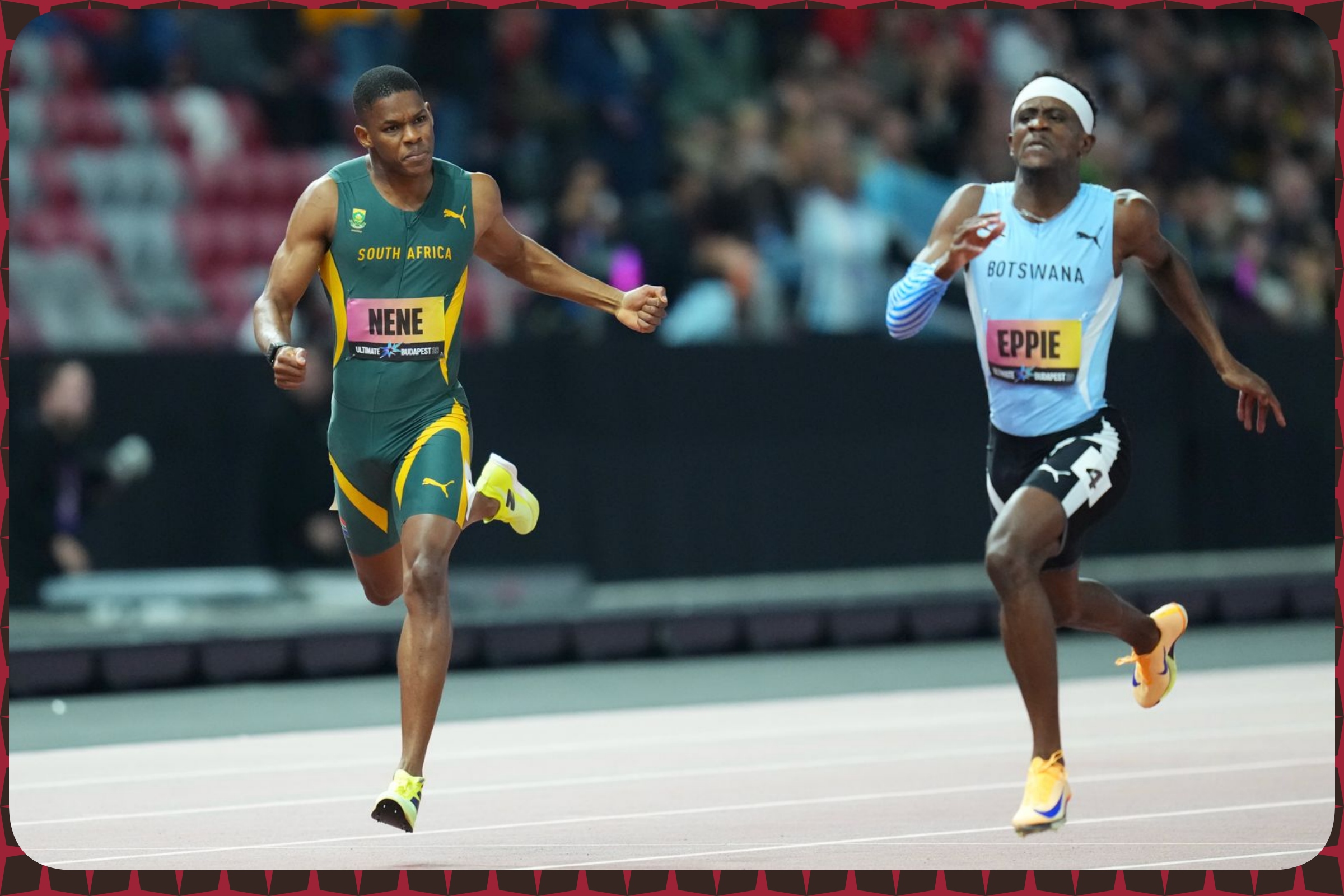 Zakithi Nene of South Africa and Lee Eppie of Botswana in action during the Men's 400m Semi final at the inaugural World Athletics Ultimate Championship at the Gyula Zsivotzky National Athletics Centre, Budapest, Hungary on 11 September, 2026 / Photo credit: Nic Bothma / Athletics South Africa